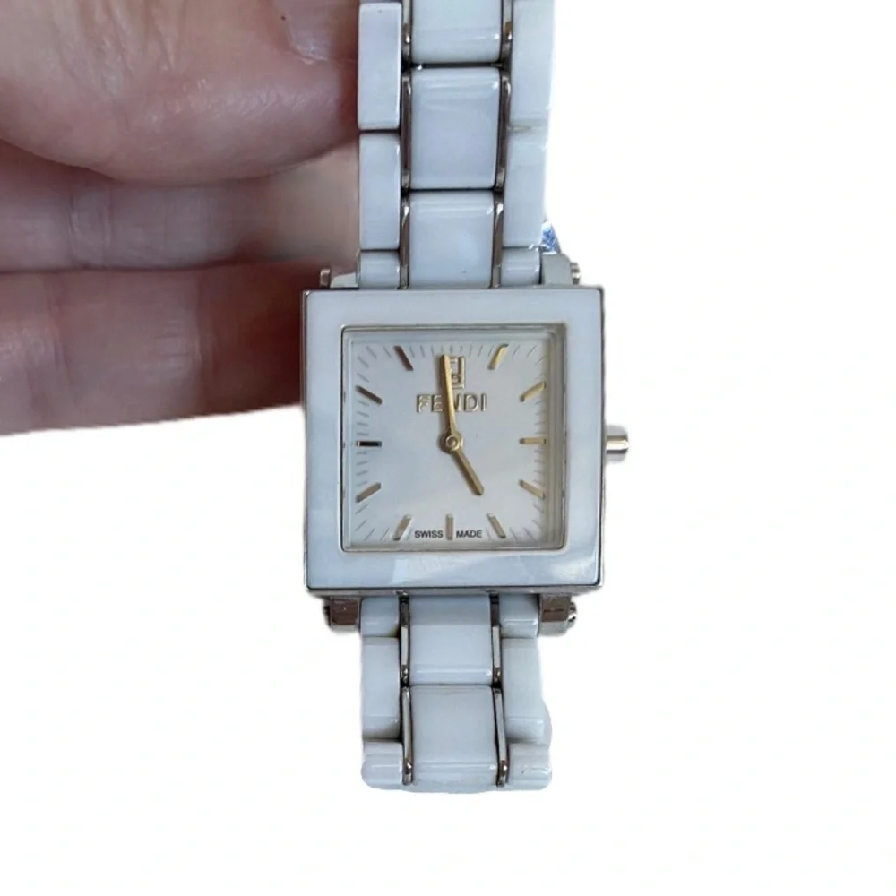 Fendi Square Ceramic White Watch, Stainless Steel